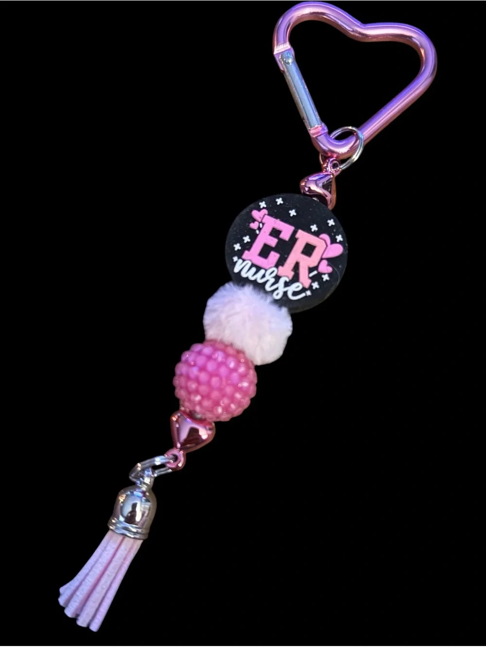 Pink ER Nurse beaded tassel keychain